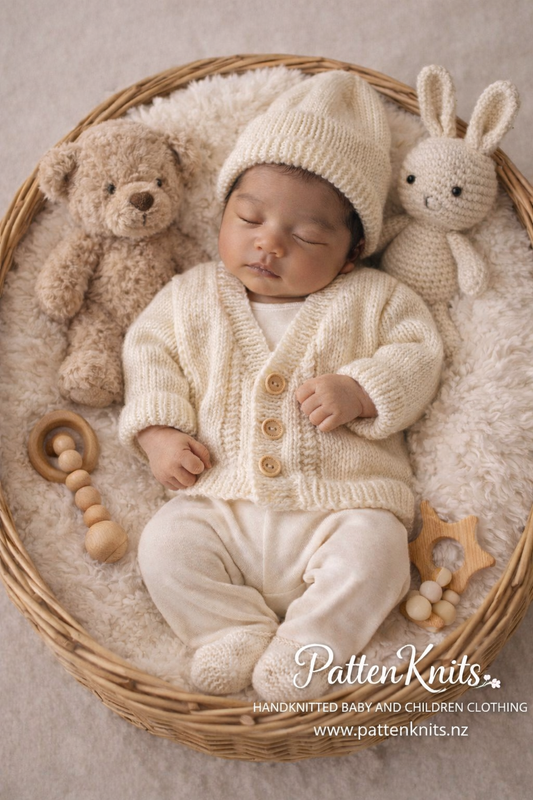 Cream Cardigan, hat and booties