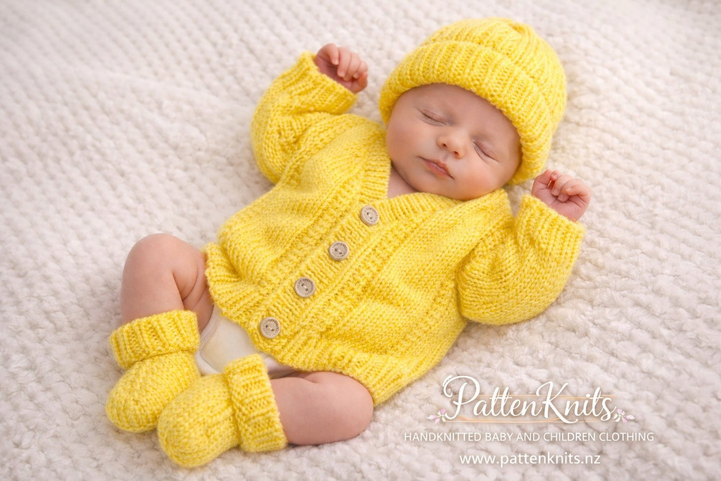 Lemon Cardigan, hat and booties